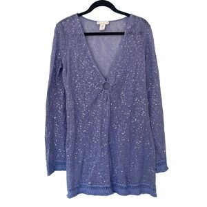 House‎ of Harlow 1960 Purple Sequin Mesh Swim Cover Up Dress O-Ring Mini Small